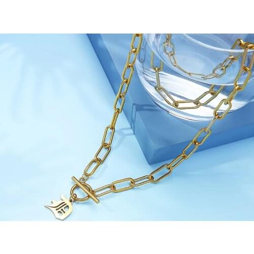 Gothic Initial Letter Necklace Stainless Steel Toggle Necklace For Women Metal A-Z Alphabet Pendant Kette Choker Collier