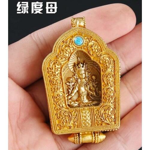 GOOD Southeast Asia Thailand pocket travel efficacious Mascot safe good luck Green Tara Guanyin Buddha Amulet copper Pendant
