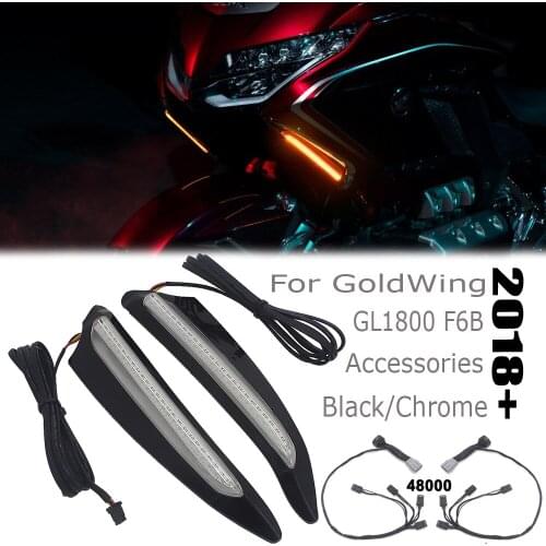 Chrome Pair Front Lighted Vent Trim Decorative LED Turn Signal Kit in Light For HONDA GL1800 Golden Wing 2018 2019 2020 2021