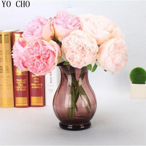 YO CHO 5Heads/Bouquet Artificial Silk Flowers Peony Simulation Peonies Flores Wedding home Table Pot DIY Decoration Fake Flowers