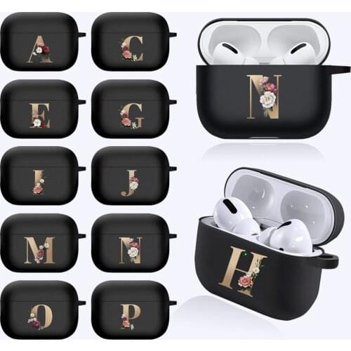 Cute Floral Gold Initial alphabet Letter AirPods Case For Airpod Pro Cases Silicon Bluetooth Earphone Cover For Air Pods 3 Funda