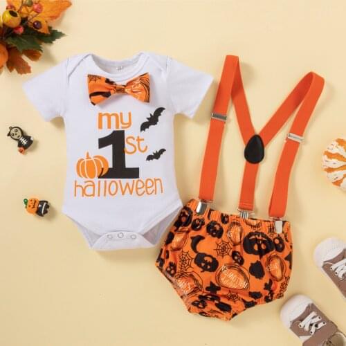 Baby Boy Clothes My First Halloween Baby Costume Boys 1st Gentleman Tie Romper PP Shorts 2Pcs Toddler Baby Clothing Boys Outfits