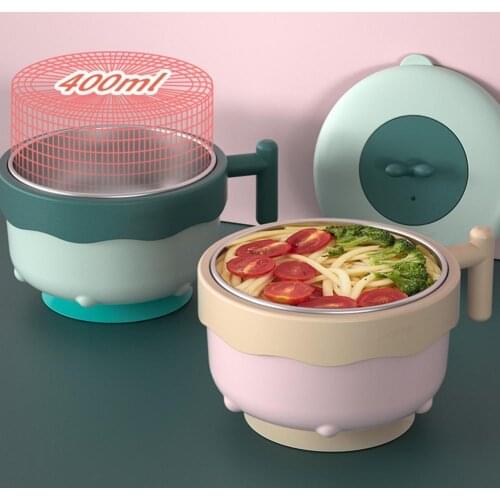 Creative Stainless Steel Bowl with Suction Cup 3 Colors Heat Preservation Anti-fall Lightweight Baby Feeding Bowl for Toddlers
