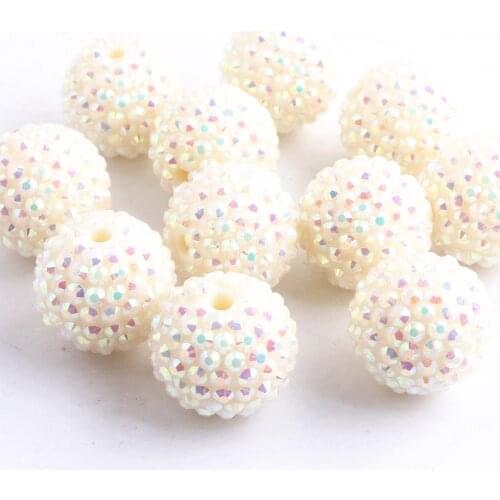 Kwoi vita Ivory AB 20mm Chunky 100pcs/lot Resin Rhinestone Ball beads for Kids Girl Necklace Jewelry
