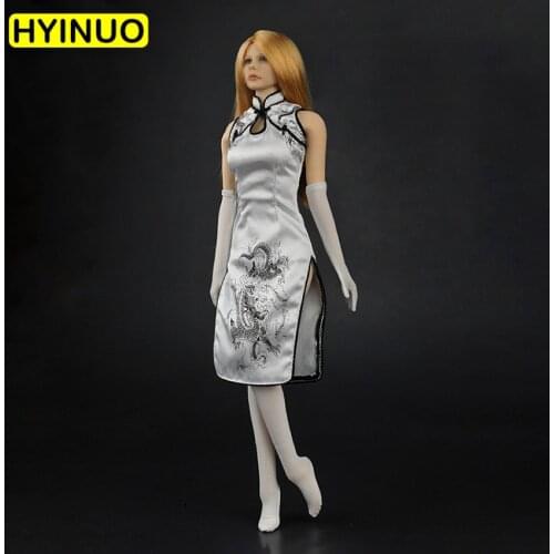 1/6 Scale Women Sexy Vintage dress Suit Female White Dragon Cheongsam Clothes Clothing Suit Set Model for 12''Action Figure Body