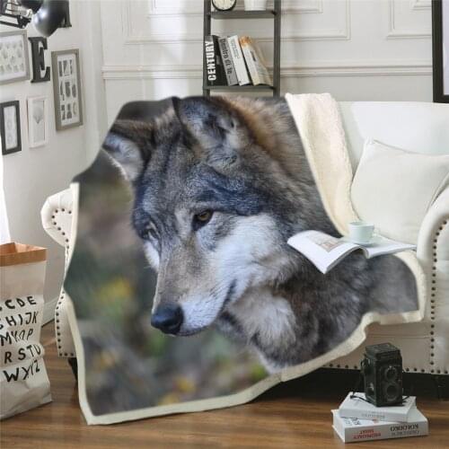 Wolf Art 3D Painting Fashionable Sherpa Throw Blanket Black Bed Blanket Crystal Velvet Front and Fuzzy Sherpa Back Throw Blanket