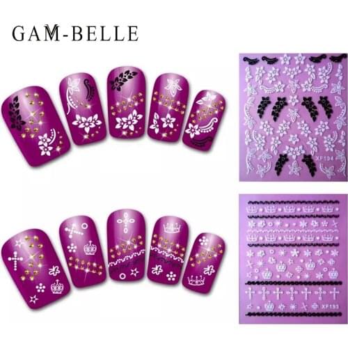 GAM-BELLE 1Pc Nail Art Stickers 3D White Flower Rose Design Manicure Tips Water Transfer Decal Nail Art Decorations Tools