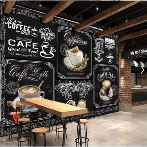 Custom Mural Wallpaper 3D European and American Style Retro Hand-painted Blackboard Coffee Catering Wall Murals for Walls 3D