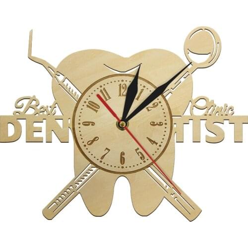 Teeth Dentist Natural Wood Decor Hanging Wall Clocks Teeth Wooden Decor Time Clock Modern Design Wall Watches