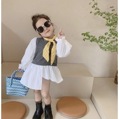 2021 New Style Girls Patchwork Dress Fashion Autumn Full sleeve Cotton Girls Dresses 2-7 Years CO919