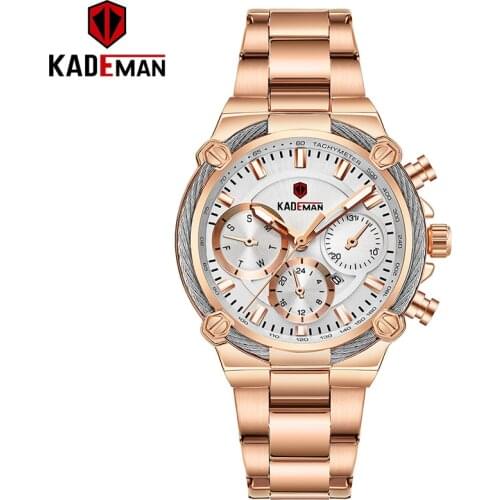 Kademan New European and American Womens Watch Calendar Fake Three Needle Steel Belt Waterproof Watch Japanese Movement