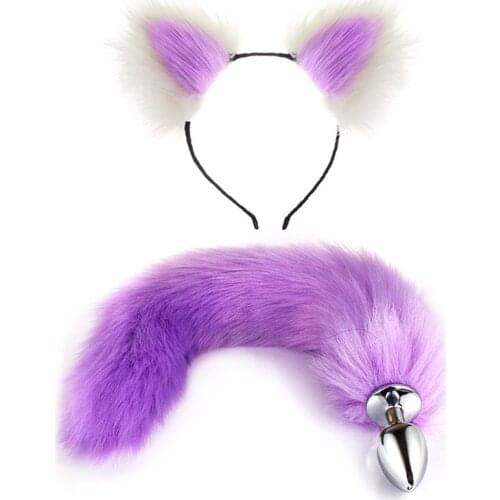 1 Set Fluffy Faux Butt Plug Tail Hair Hoop Sex Toys for Women Man Cosplay