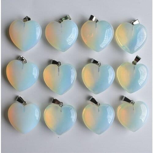 Wholesale 12pcs/lot 2020 fashion opal stone heart charms pendants for jewelry making 25mm top quality free shipping