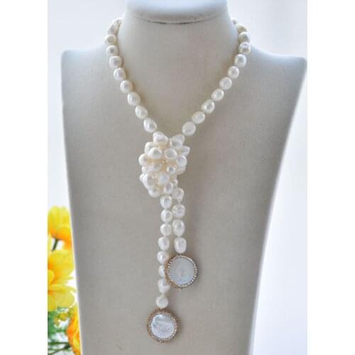 P7352 32" 20mm White Baroque & Coin Pearl CZ Necklace