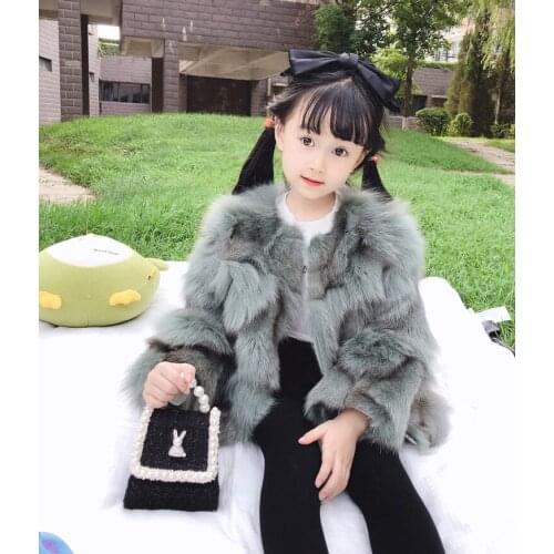 Genuine real natural girls fox fur coat child fashion fur jacket kids warm winter outwear