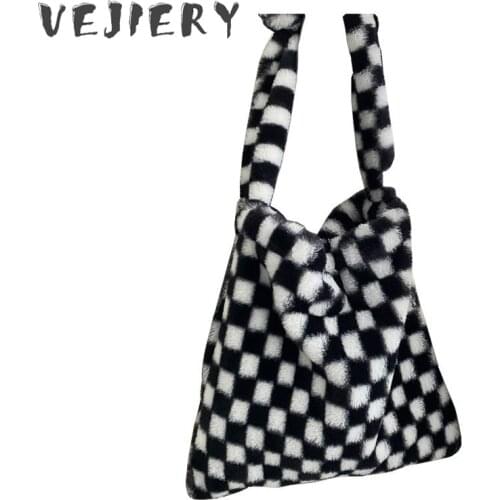 Plush Ladies Crossbody Bags Women Handbag Fashion Female Shoulder Bags Plaid Tote Bags for Girls Coin Purse Simple Designer Bags