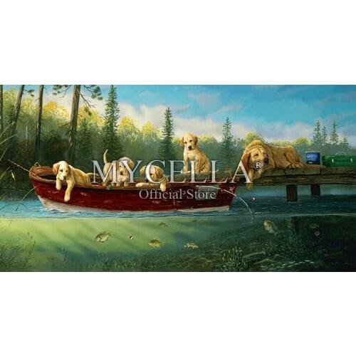 Full 5D DIY Diamond Painting Dogs Baby Animals Fishing Crystal Embroidery Cross Stitch Needlework Diamond Mosaic Cartoon Gift