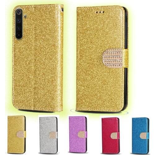 Luxury Glitter Diamond Flip Leather Wallet Phone Case For Oppo Realme X50 Pro 5G stand function cover card slot