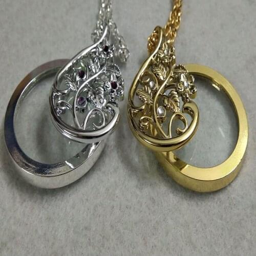 Retail & WholesaleGold Silver Crystal Flower Openable Circle Magnifier Necklace Magnifing Glass Monocle for Women Evening Party