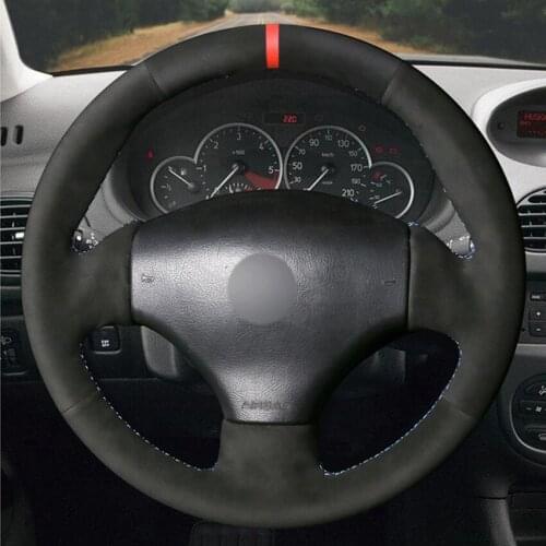 Hand-stitched Black Suede Red Marker Car Steering Wheel Cover for Peugeot 206 1998-2005 206 SW 2003-2005 206 CC 2004 2005