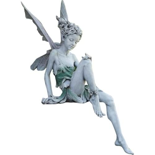 Garden Decorations Flower Fairy Statue Resin Ornament Decorative Artwork for Courtyard Backyard White/Brown