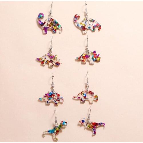 4 pairs Creative Funny Colorful Acrylic dinosaur Drop Earring Sets Dangle Earring Cute Jewelry for Women Friendship Girl Gifts