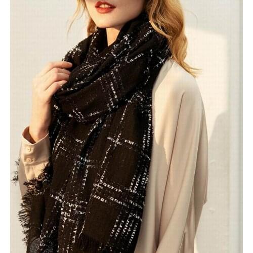 100 Wool Scarf Women High Quality Pure Wool Scarfs Fashion Shinning Black Shawls Winter Warm Lady Gift Free Shipping