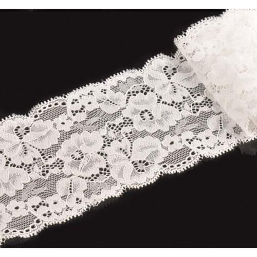 Width 8cm Flower Pattern White Lace Fabric Springy Embroidered For Sewing Accessories DIY Wedding Decoration 3 Yard/lot C1995