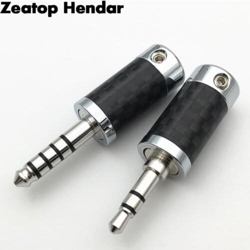 2Pcs Rhodium Plated 3.5mm / 4.4mm 3 5 Pole Stereo Earphone Jack Carbon Fiber Shell HiFi Headset Audio DIY Plug Solder Connector