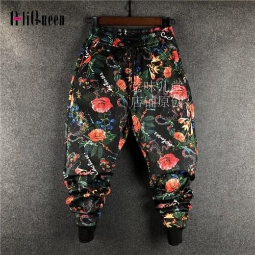 Loose Streetwear Boys Girls Retro Print Pants High Waisted Ankle-length Bottoms Harem Trousers Hip-hop Costume Pants Plus Size
