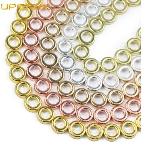 UPGFNK Gold Silvers Hematite Natural Stone Round Circle Spacers Loose Beads For Jewelry Making Diy bracelets Necklace 12mm 31pcs