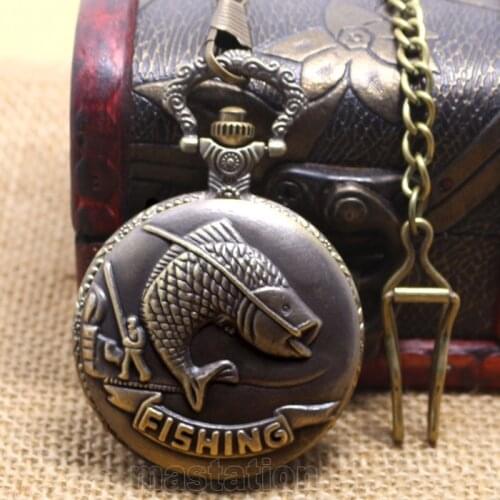 Vintage Bronze Retro Big Chain Fishing Farm Long Pendant Necklace Hour Steampunk High Quality Free Shipping P108C