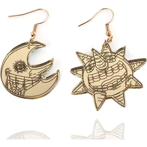 Halloween Punk Mirror Gold Color Evil Moon Sun Drop Earrings for Women Girls Acrylic Smile Face Dangle Earrings Fashion Jewelry