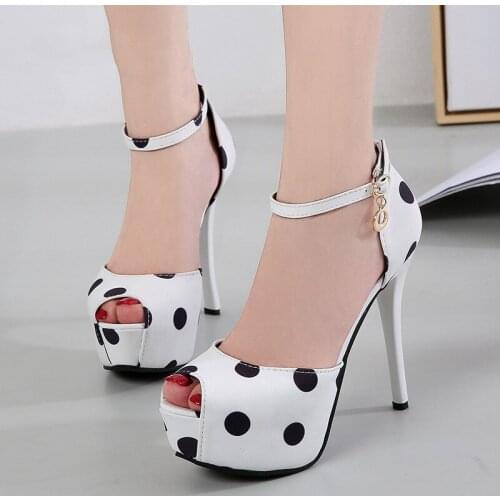 2021 New Platform High Heel Polka Dot Sweet Silk Satin Shallow Mouth Fish Mouth Single Shoes Women Shoes Offwhite Shoes