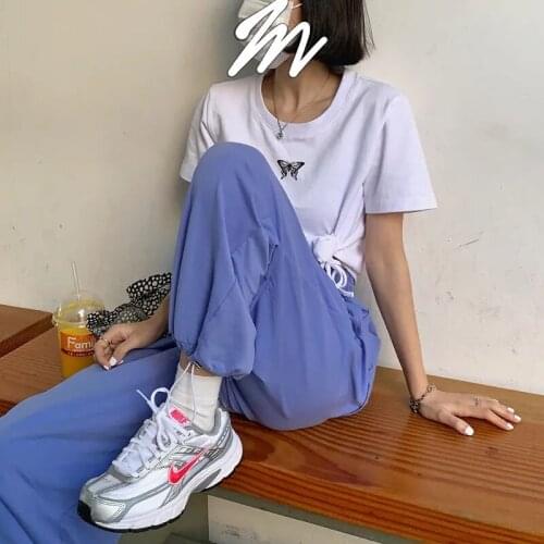 Womens Joggers Drawstring Thin Loose Harem Pants Harajuku Streetwear Blue Summer 2021 Korean Fashion Womens Wide Trousers