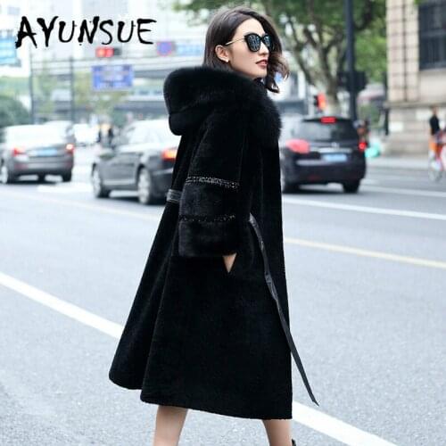 Natural Fur Coat Women 100% Wool Jacket Women Clothes 2020 Fox Fur Hood Parka Real Fur Mink Fur Winter Coat Women ZM-9290 YY2314