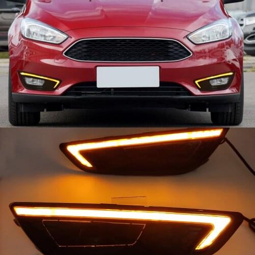 1Pair LED DRL Yellow Turn signal daytime running lights fog lamps cover For Ford Focus 2015 2016 2017 2018