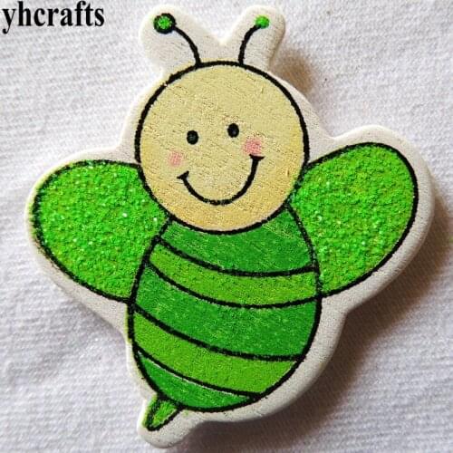 10PCS/LOT,Glitter green bee wood stickers Spring Easter crafts Plant garden decoration.Wall Fridge stickers Early learning toys