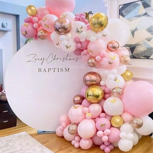 137Pcs Rose Gold Confetti Globos Macaron Pink Color Balloon Garland Arch Kit Set Butterfly Home Decors Baby Shower Decorations