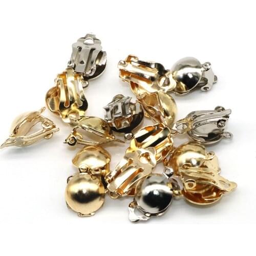 20pcs Rhodium Silver color Clip On Earring Flat Pad Findings With Loop Clasp semicircle Base For Diy Earring Making Accessories