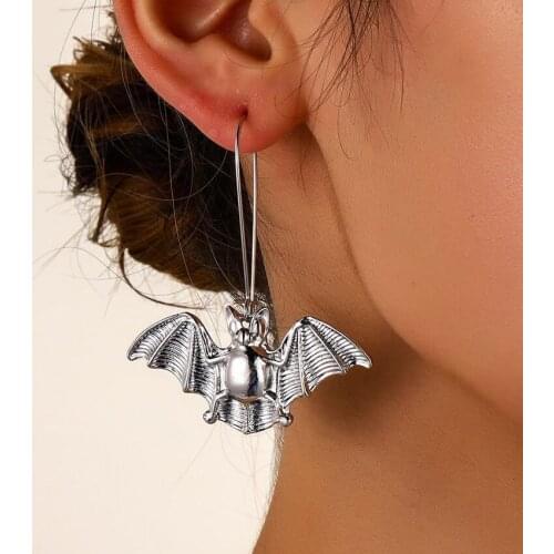 2021 Fashion Zinc Alloy Punk Bat Drop Earrings for Women Gold Silver Black Color Halloween Earrings All Hallows' Day Jewelry
