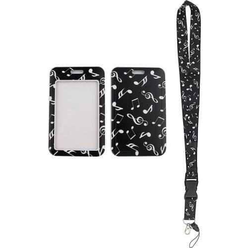 24pcs/lot MD255 DMLSKY Note Pattern Business Badge Card Holder with Necklace Lanyard Keychain key Mobile Phone Rope Gifts