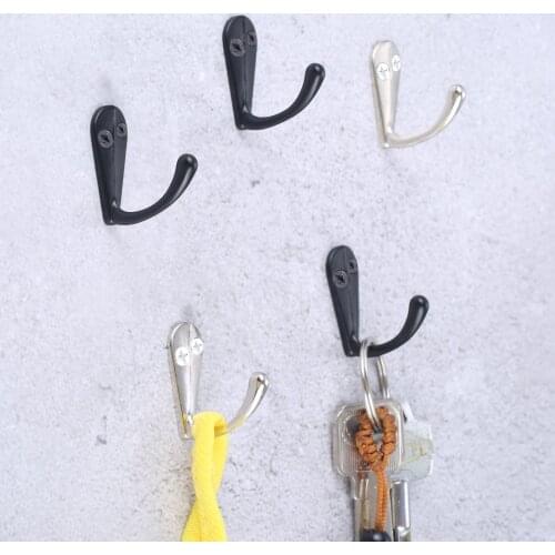 5pcs Hooks Wall Mounted Hanger w/screws Black/Silver Zinc Alloy Coat/Key/Bag/Towel/Hat Home Door Decor Bathroom Kitchen 33x14mm