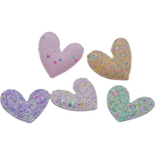 30Pcs 5*4.5CM Glitter Shiny Heart Padded Applique For DIY Clothes Shoes Hat Headwear Clips Crafts Decor Patches