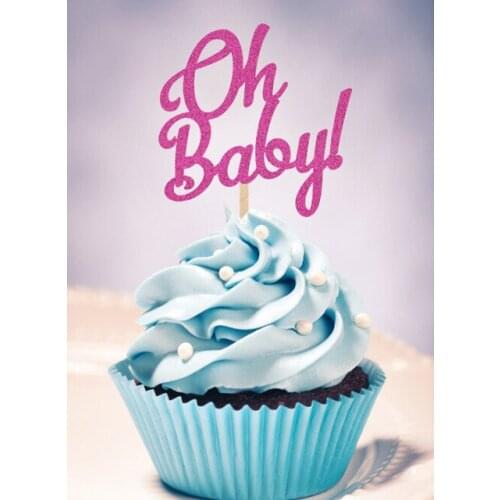 Glitter OH BABY! cupcake Toppers baby shower birthday party cake decorations food picks supplies