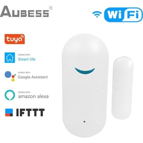 AUBESS Tuya Smart WiFi Door Sensor Door Open / Closed Detectors Wifi Home Alarm Compatible With Alexa Google Home Smart Life App