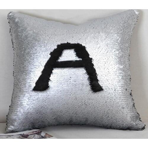 Letter Color Block Reversible Sequin Pillow Case Cushion Cover Sofa Bed Decor