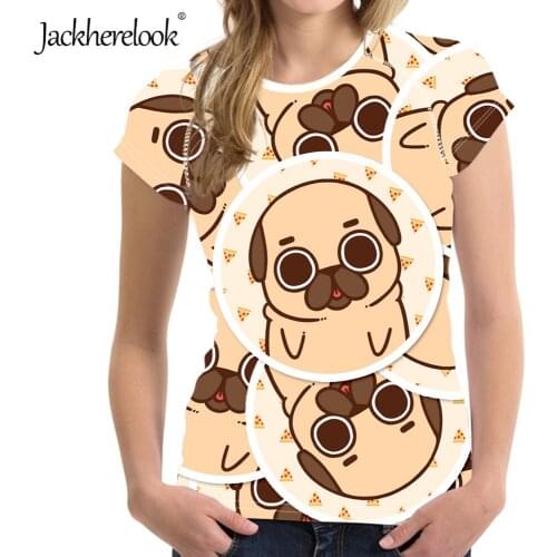 Jackherelook Cute Puppy Pugs Print Clothes Women T Shirt Casual Comfortable Tops Clothing Summer Round T-shirt Camiseta Mujer