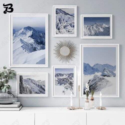 Canvas Painting for Living Room Winter Scenery Snow Mountain Posters and Prints Wall Art Photograph Pictures for Home Wall Decor