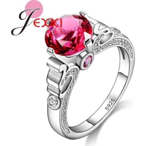 Classic Women Wedding Engagement Propose Rings Elegant Rose Pink Clear Crystal Jewelry 925 Sterling Silver Accessory